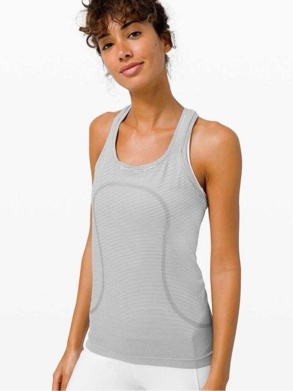 Lululemon Athletica Swiftly Striped‎ Racerback Tank Top in Light Gray White 12